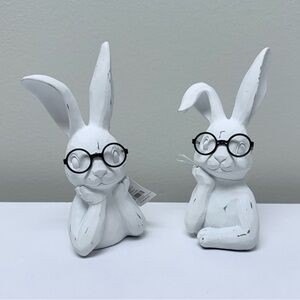 New! Hobby Lobby Set of 2 White Bunny Figurines Wearing Glasses, Spring 2026